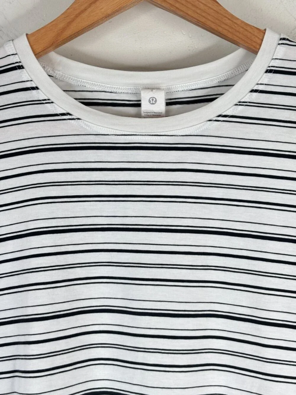 Lululemon Cates T Shirt 2 Boxy Cropped Tee White Black Striped Pima Cotton